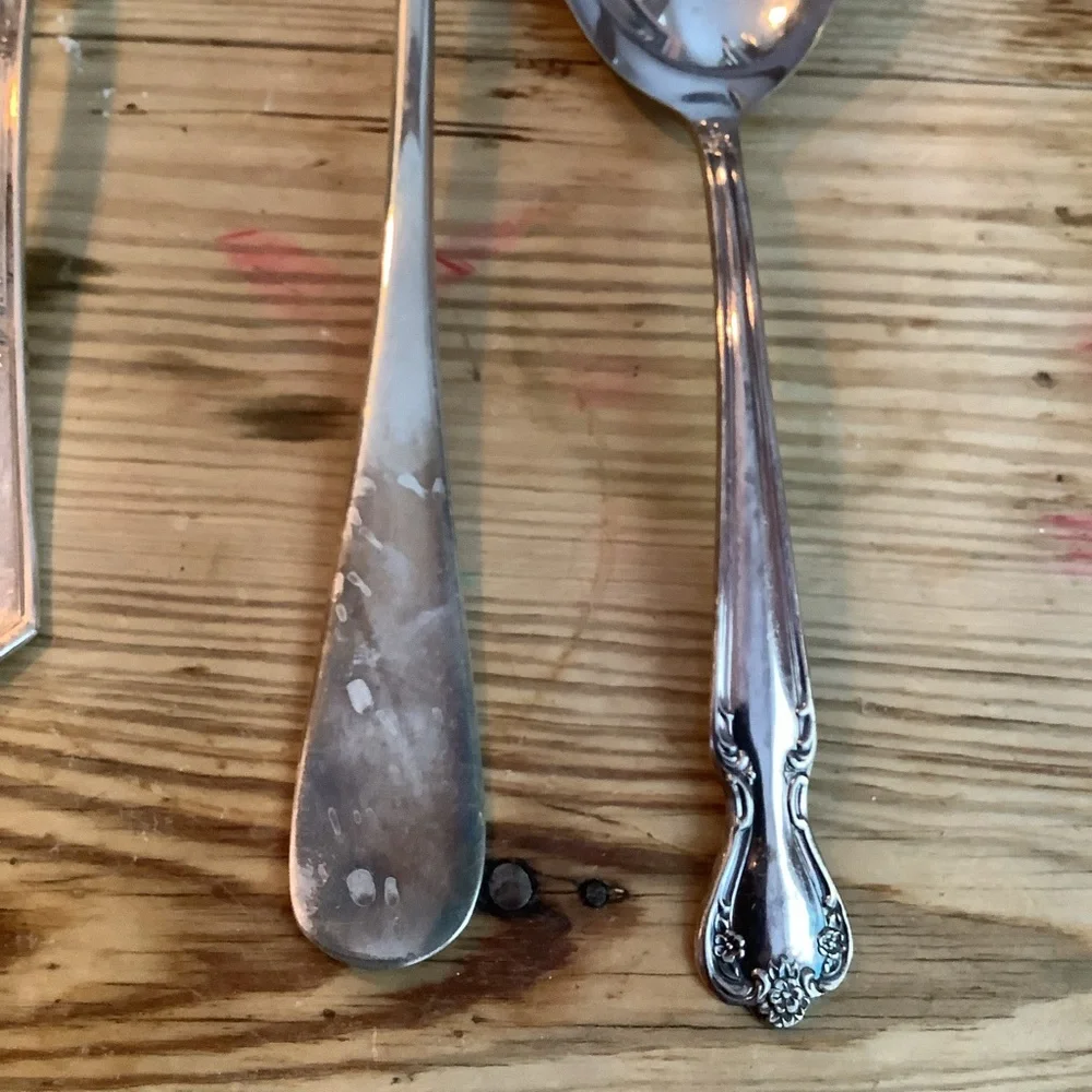 Set of 6 Vintage Antique Large Silver Plate Serving Spoons